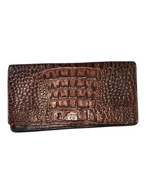Vintage Brahmin Clutch Wallet Brown Black Two-Tone Crocodile Embossed Leather